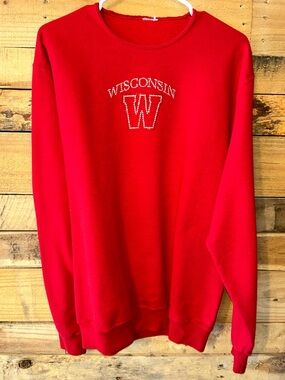 Wisconsin Crew Neck Red Pullover LS Sweatshirt W/Bling See Photos For Sizing